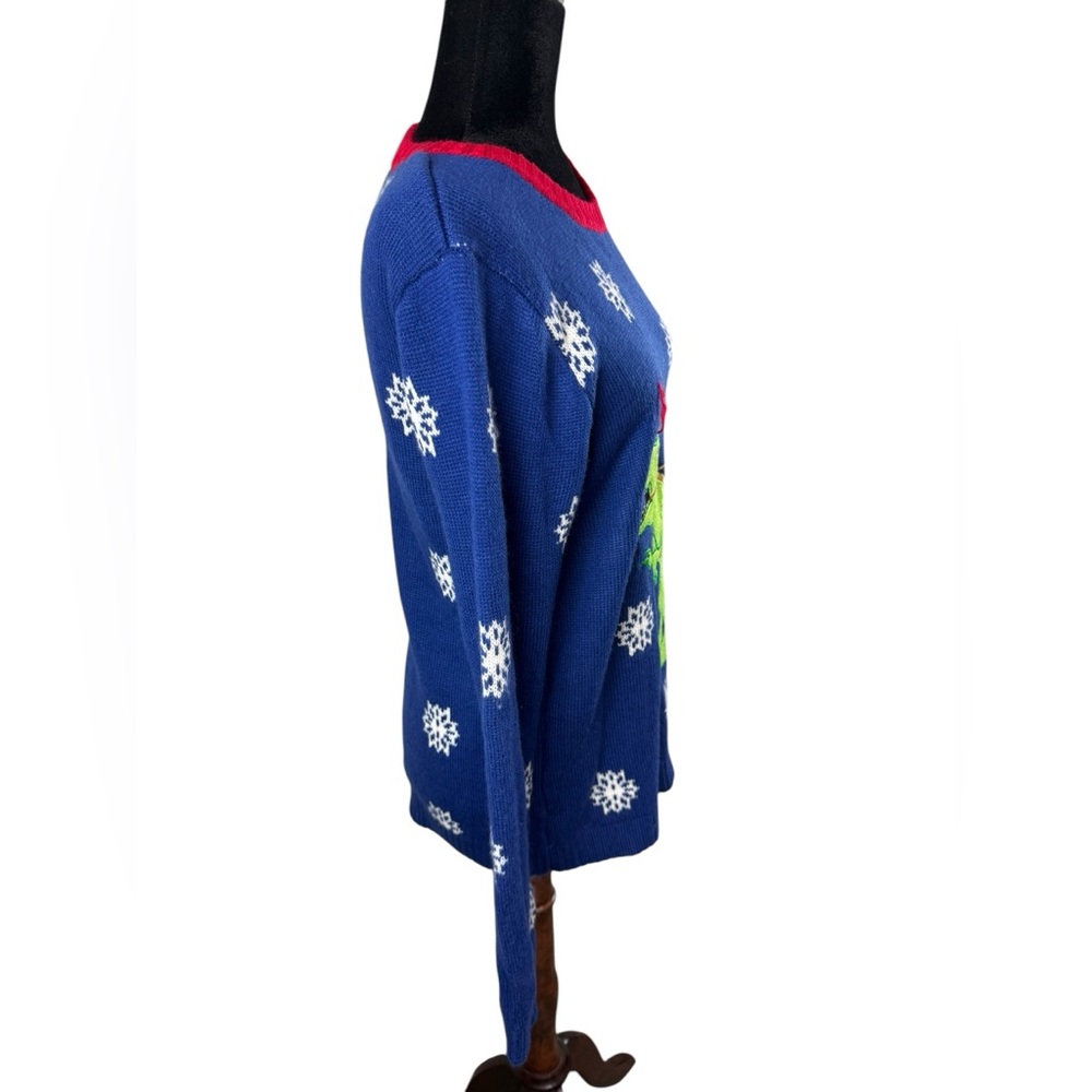 Joyland Blue Christmas Sweater Santa Riding Dinosaur Ugly Christmas Sweater - Picture 4 of 8